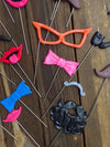 HootBooth Photo Booth props 25 Plastic Props on Steel Rods: Glasses, Ties, Pipes, Smiles, Moustaches and More